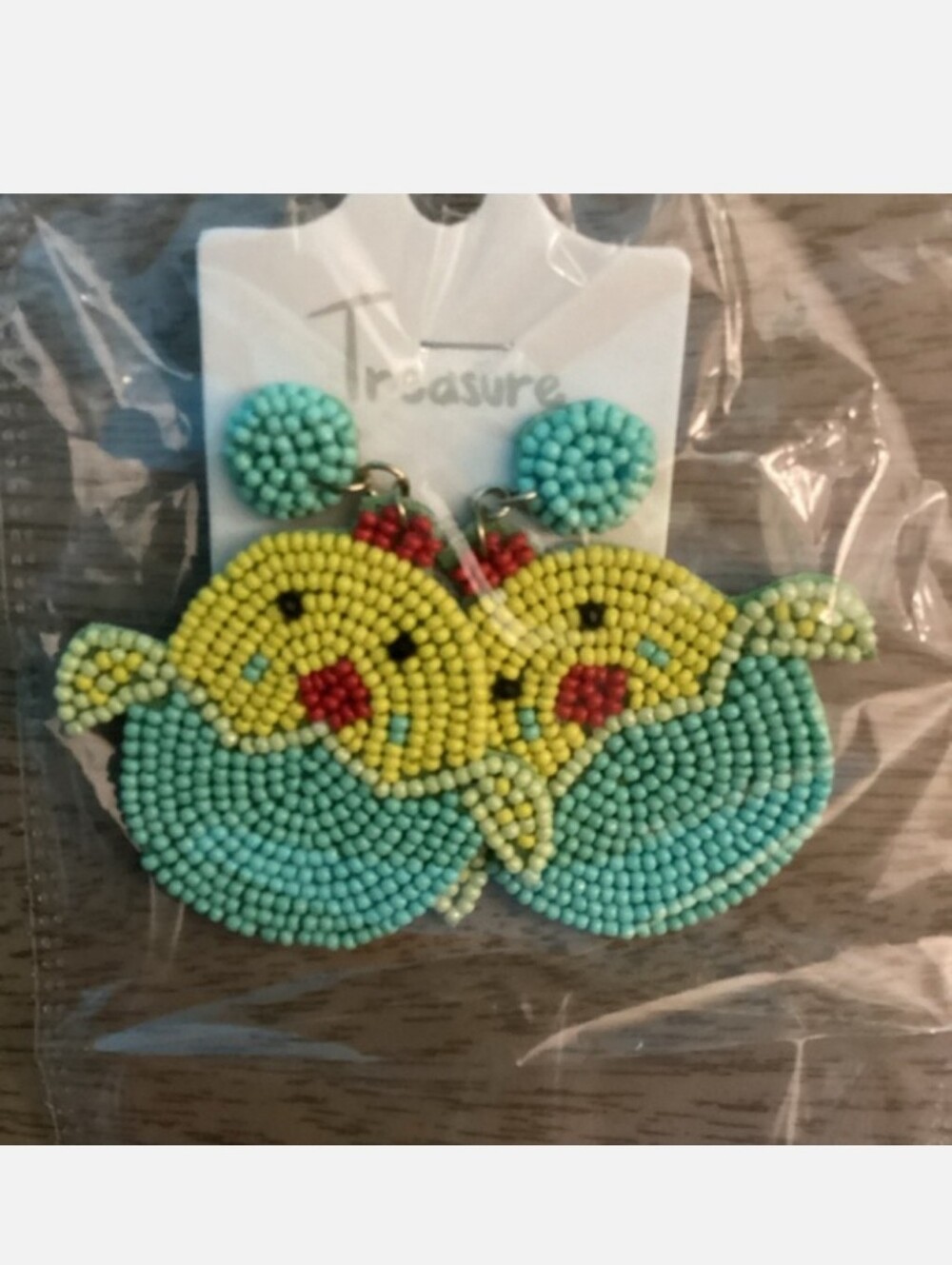Beaded Yellow & Turquoise Easter Chick Earrings